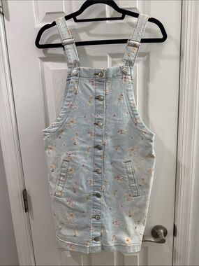 Celebrity Pink Light Blue Floral Denim Overall  Dress Concert/ Festival ready!